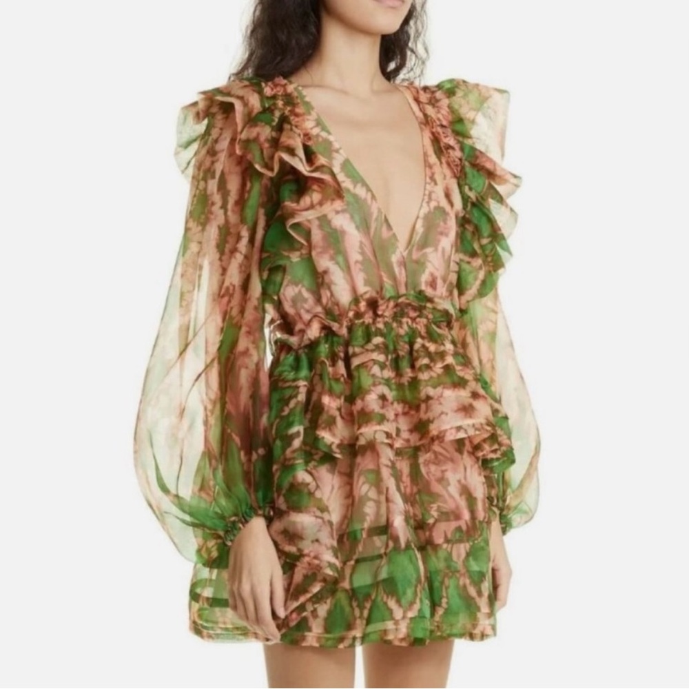 NWT Ulla Johnson Adelaide Silk Ruffles Mini Dress Serpentine Sz 6 Spring Summer